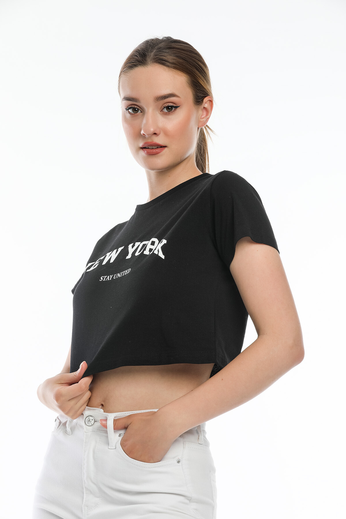 Süperlife Kadın Newyork Baskılı  Slim Fit  Tişort  SPR21Y15