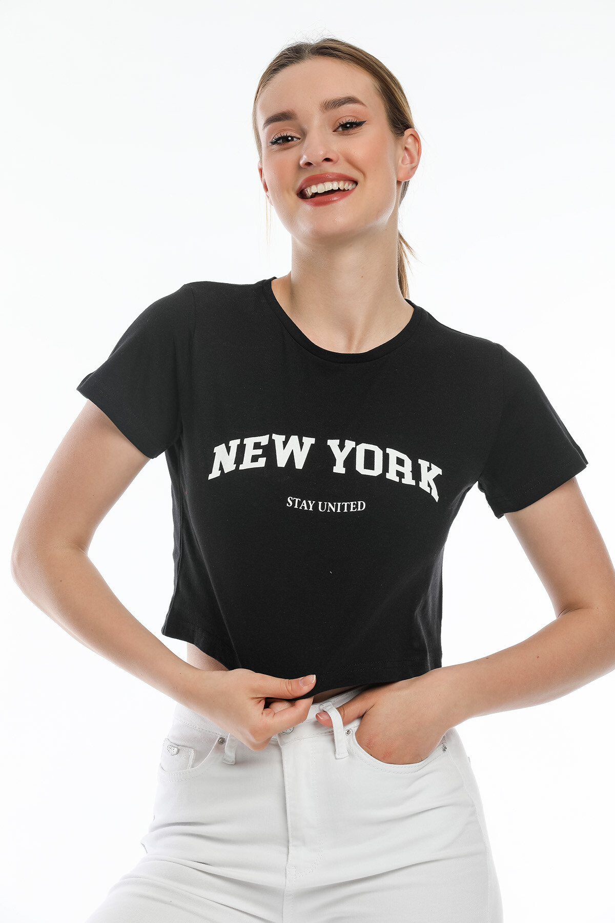 Süperlife Kadın Newyork Baskılı  Slim Fit  Tişort  SPR21Y15