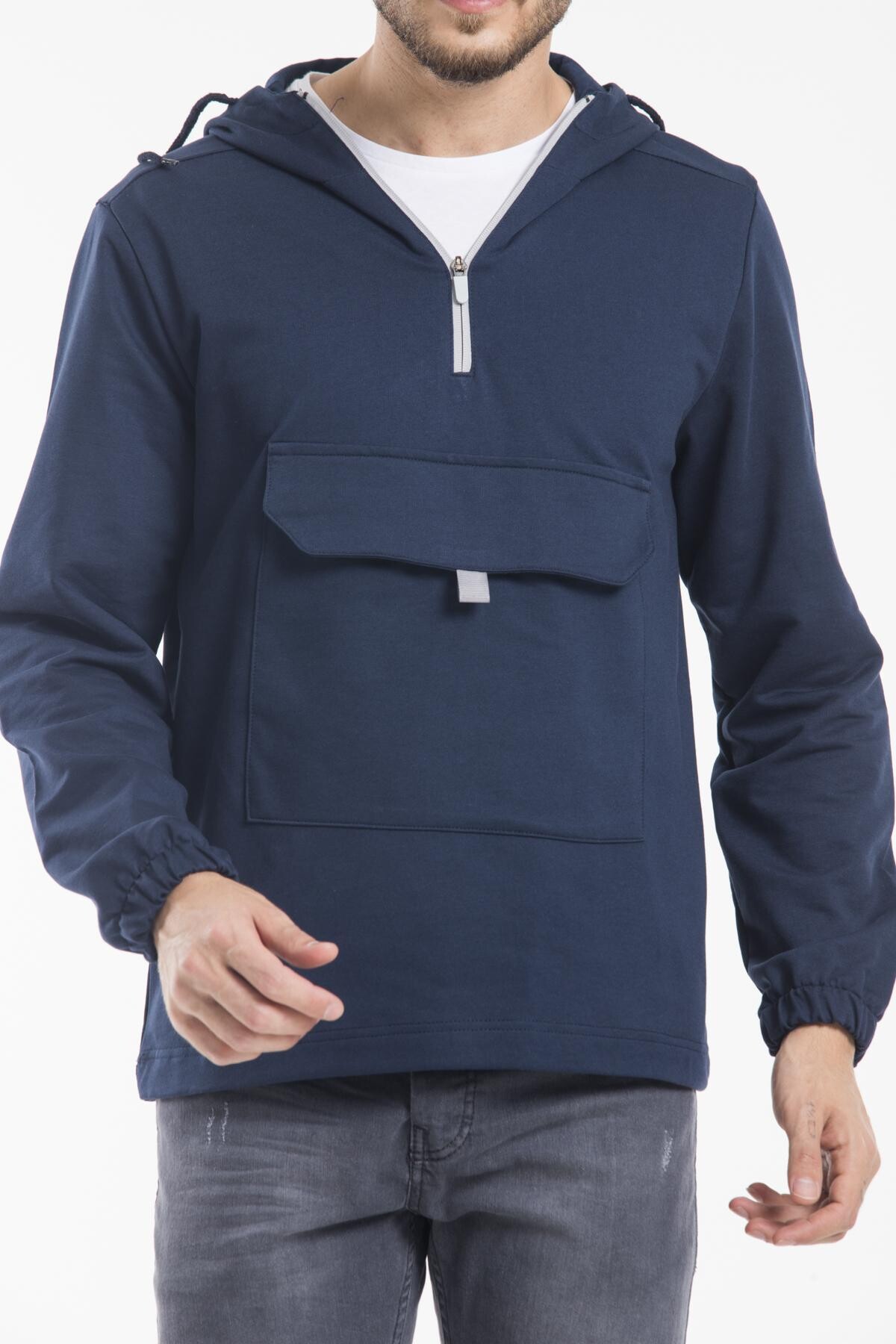 Süperlife Erkek Kapşonlu Yarım Fermuarlı İnce Sweatshirt SPR 20K52