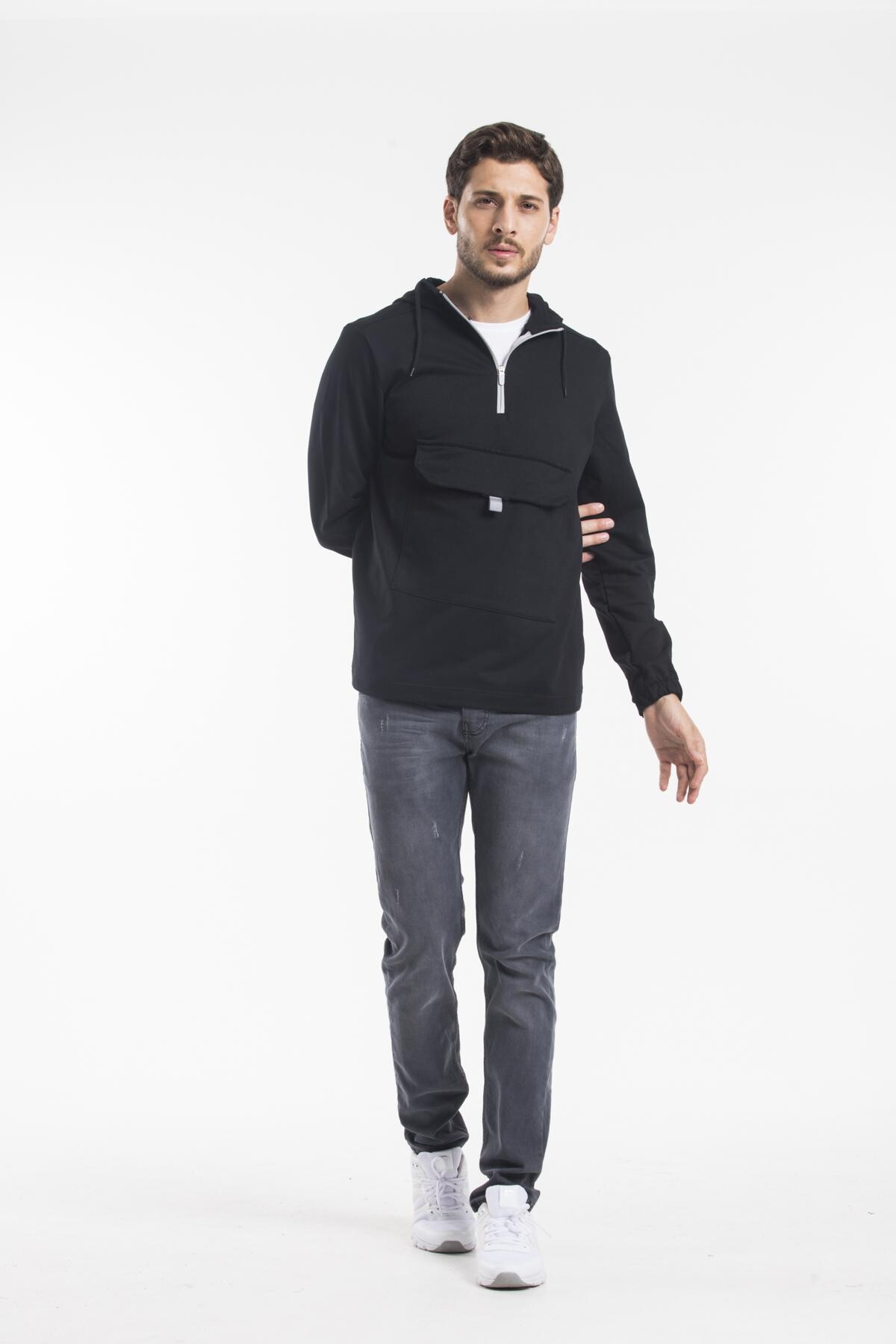 Süperlife Erkek Kapşonlu Yarım Fermuarlı İnce Sweatshirt SPR 20K52