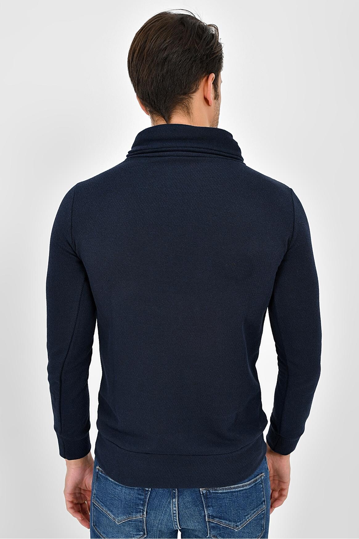 Süperlife Şal Yaka Uzun Kollu Dar Kalıp İnce Erkek Baskılı Sweatshirt SPR 2019K41