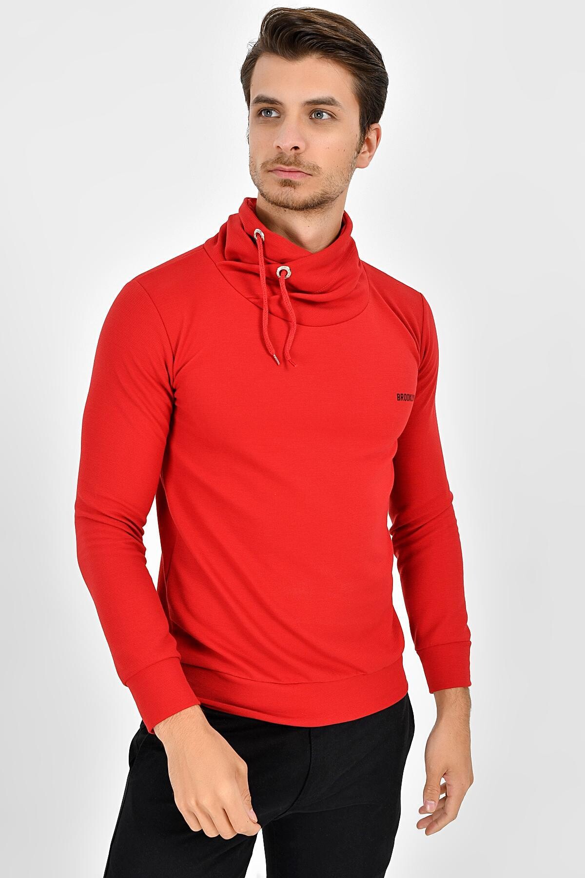 Süperlife Şal Yaka Uzun Kollu Dar Kalıp İnce Erkek Baskılı Sweatshirt SPR 2019K41