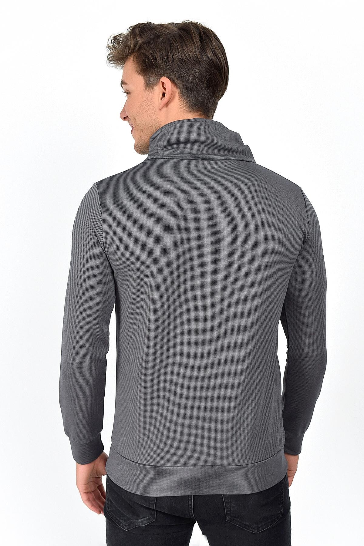 Süperlife Şal Yaka Uzun Kollu Dar Kalıp İnce Erkek Baskılı Sweatshirt SPR 2019K41