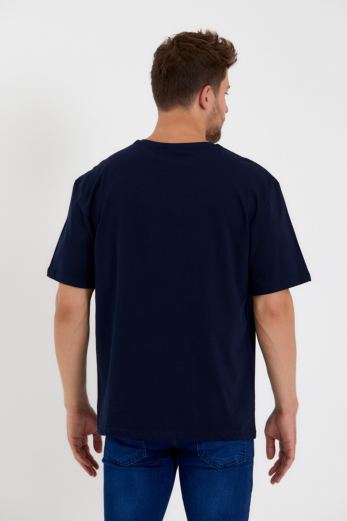 Süperlife Erkek Bisiklet Yaka Slim Fit Baskılı Tişort SPR21Y21 