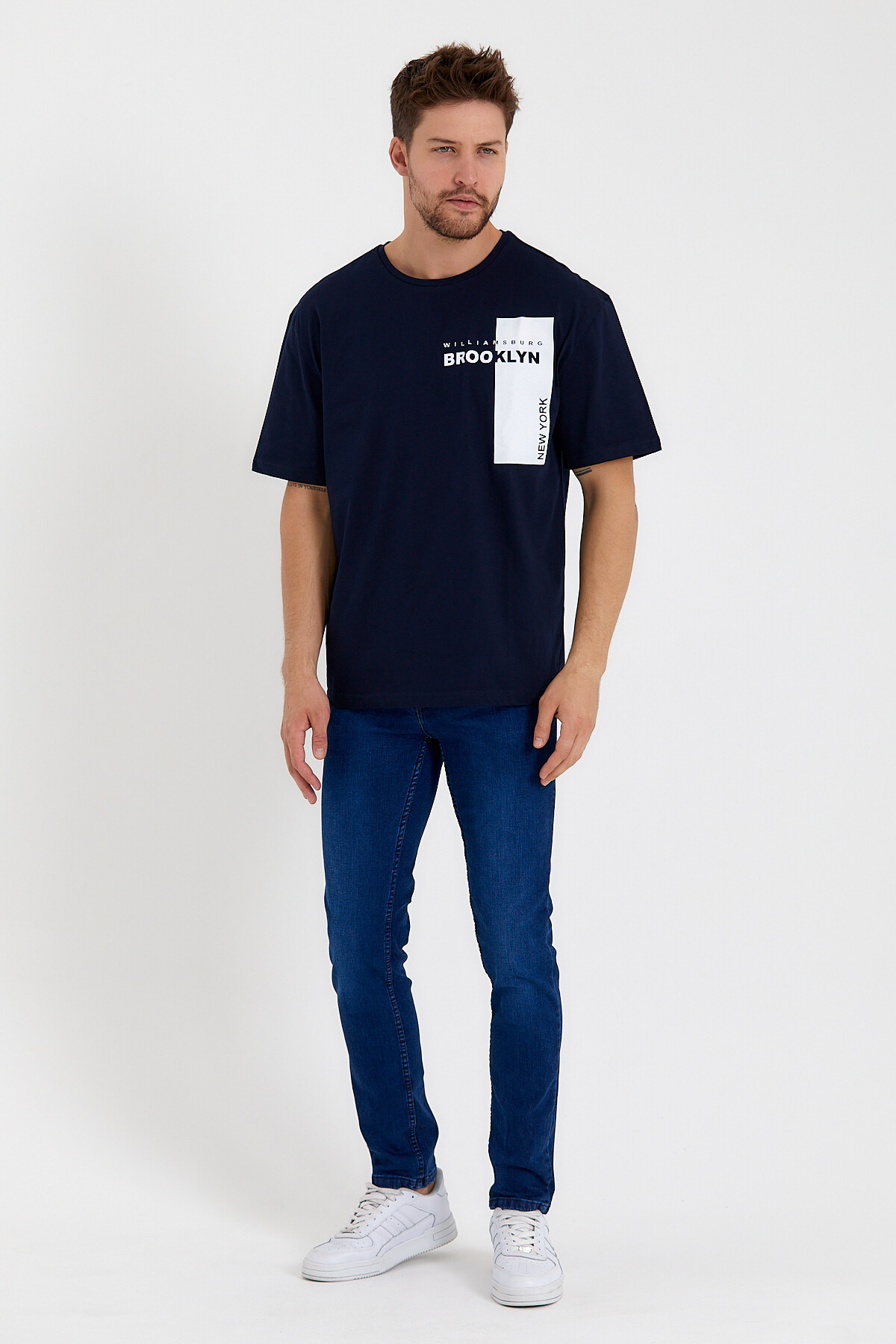 Süperlife Erkek Bisiklet Yaka Slim Fit Baskılı Tişort SPR21Y21 