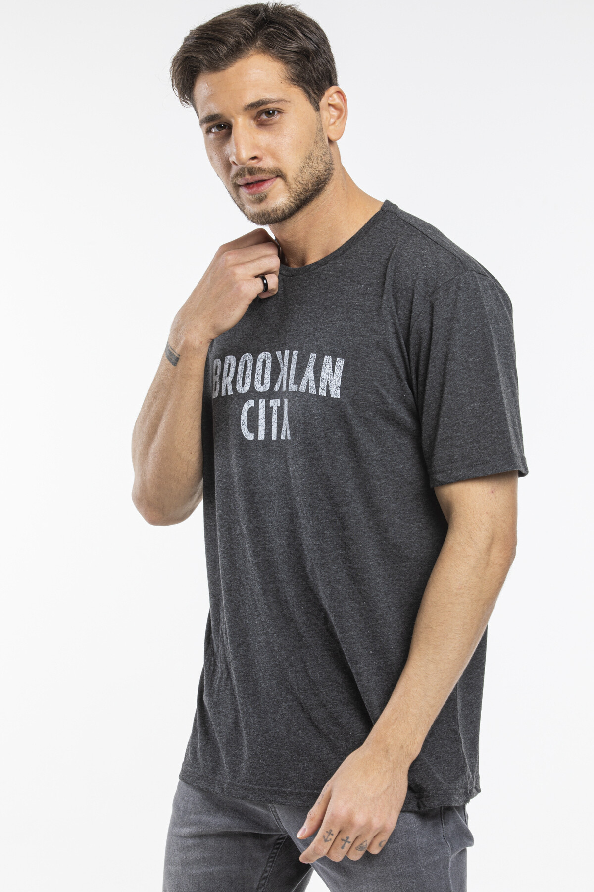 Süperlife Erkek Bisiklet yaka Brooklyn City Baskılı Tişort SPR 253