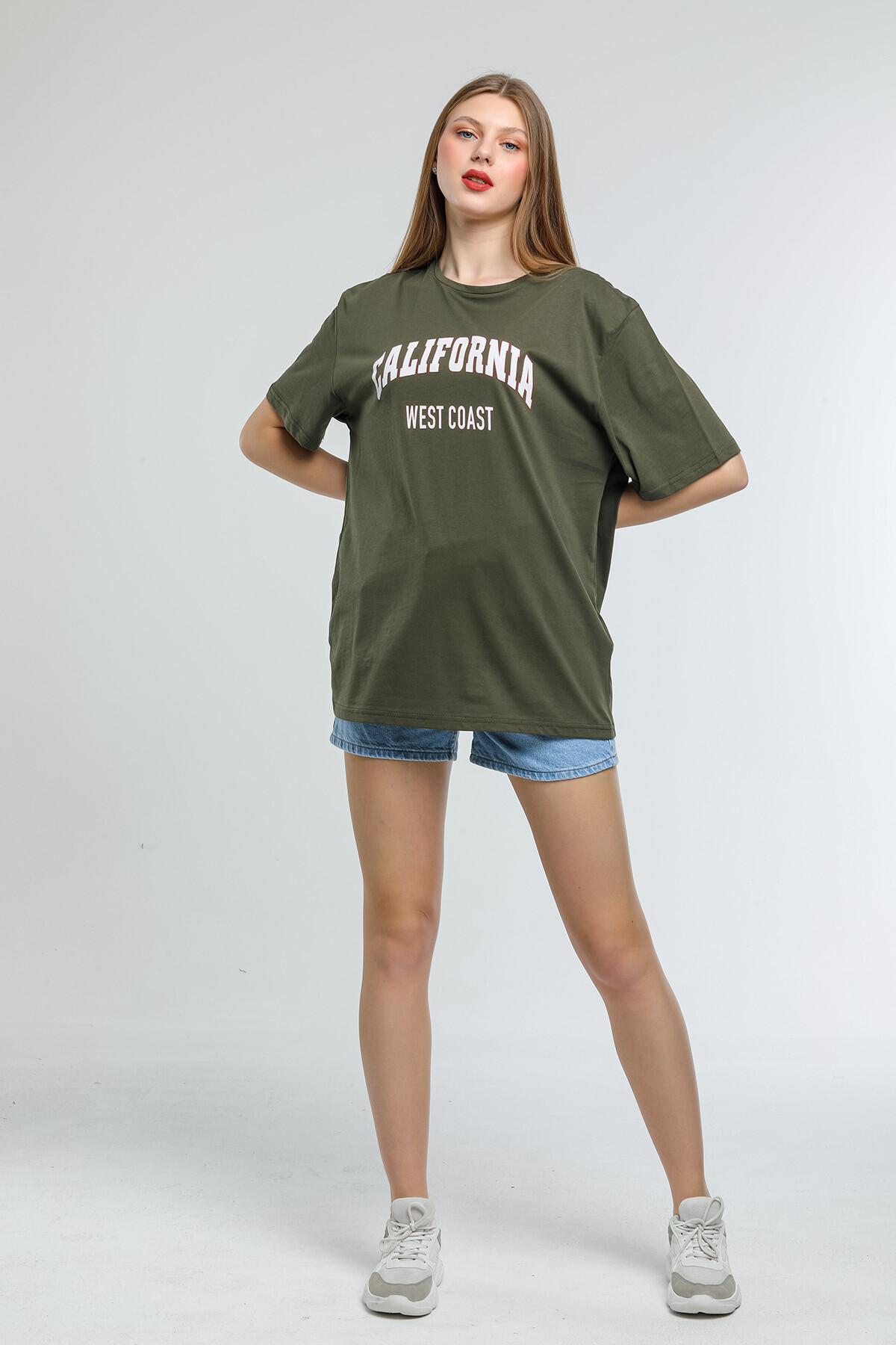 Süperlife Kadın Bisiklet Yaka Regular Fit Californıa Baskılı Tişort SPR21YK22