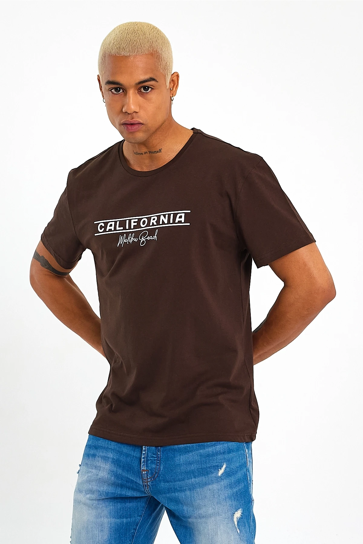 Süperlife Erkek Bisiklet Yaka Regular Fit Californıa Baskılı Tişort SPR23ts304