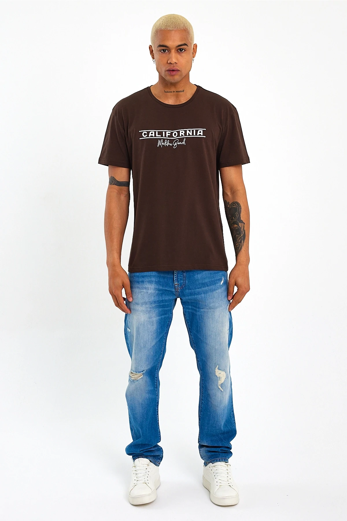 Süperlife Erkek Bisiklet Yaka Regular Fit Californıa Baskılı Tişort SPR23ts304