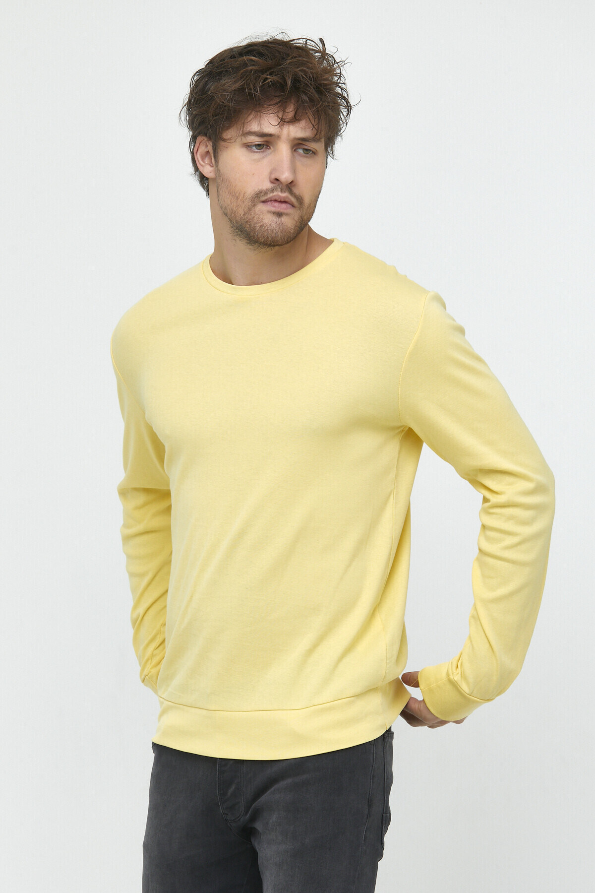 Süperlife Erkek Bisiklet Yaka Slim Fit İnce Sweatshirt SPR 20K17