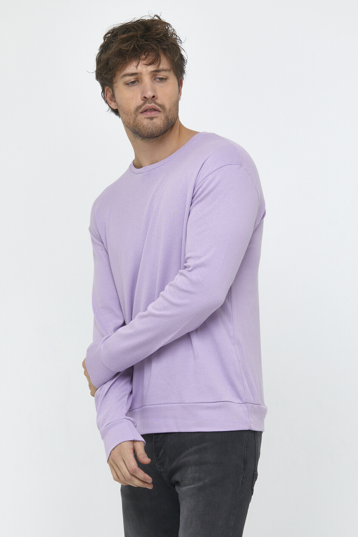 Süperlife Erkek Bisiklet Yaka Slim Fit İnce Sweatshirt SPR 20K17