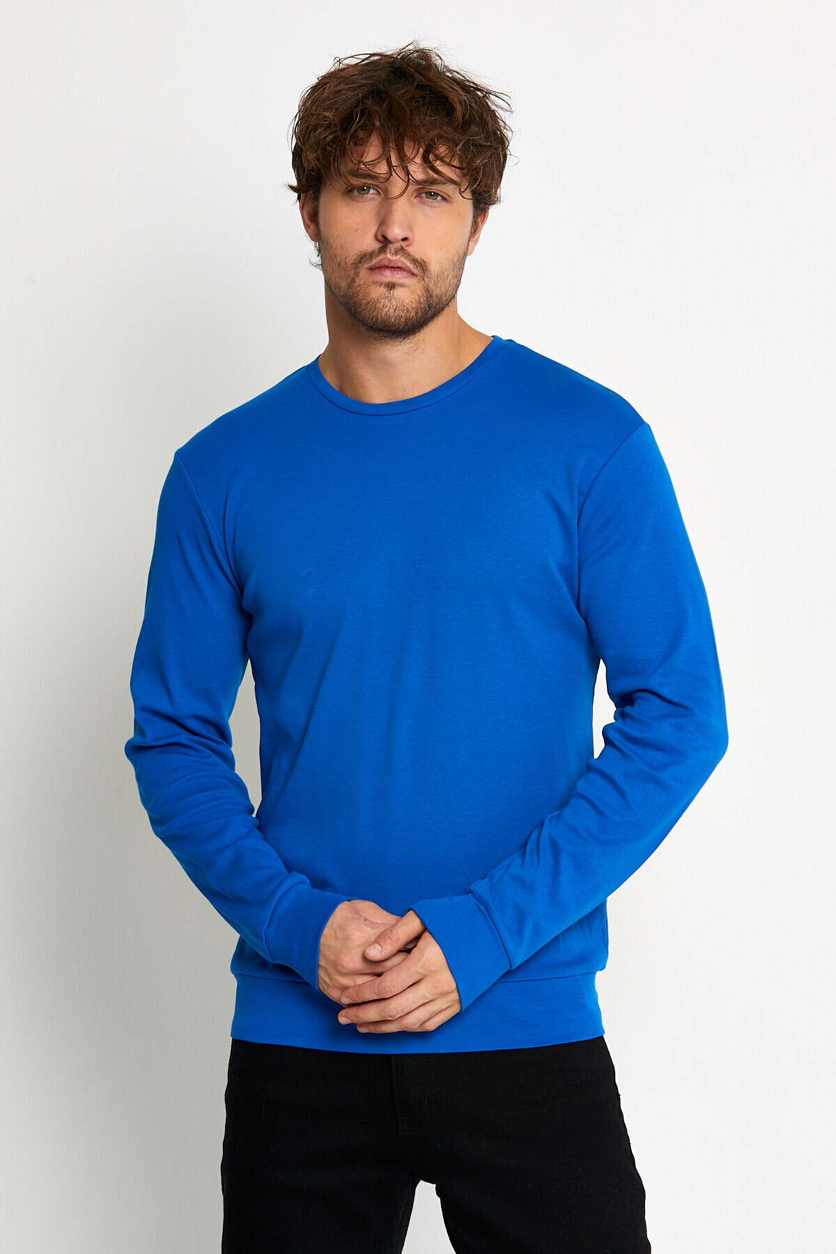 Süperlife Erkek Bisiklet Yaka Slim Fit İnce Sweatshirt SPR 20K17