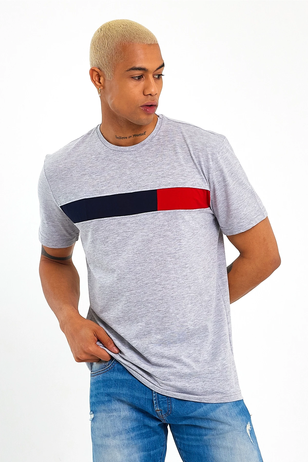 Süperlife Erkek  Bisiklet Yaka Regular Fit Garnili  Tişort SPR23TS301