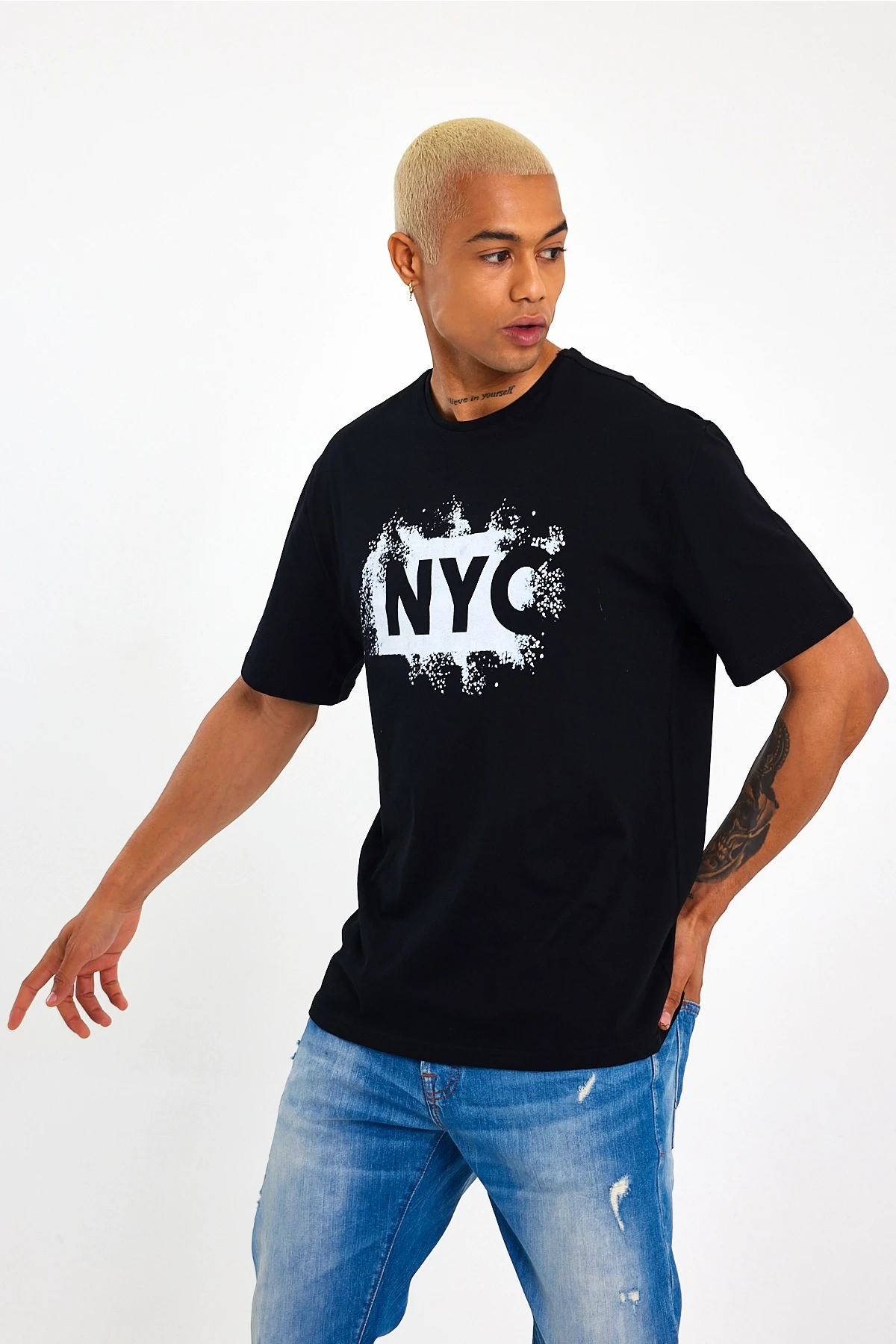 Süperlife Erkek Bisiklet Yaka Regular Fit NYC Baskılı Tişort SPR22TS114