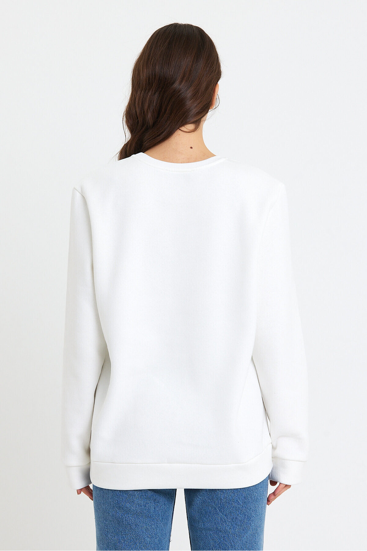 Süperlife Kadın Bisiklet Yaka Oversize Fit Brooklyn Baskılı İnce Sweatshirt SPR23SWK330