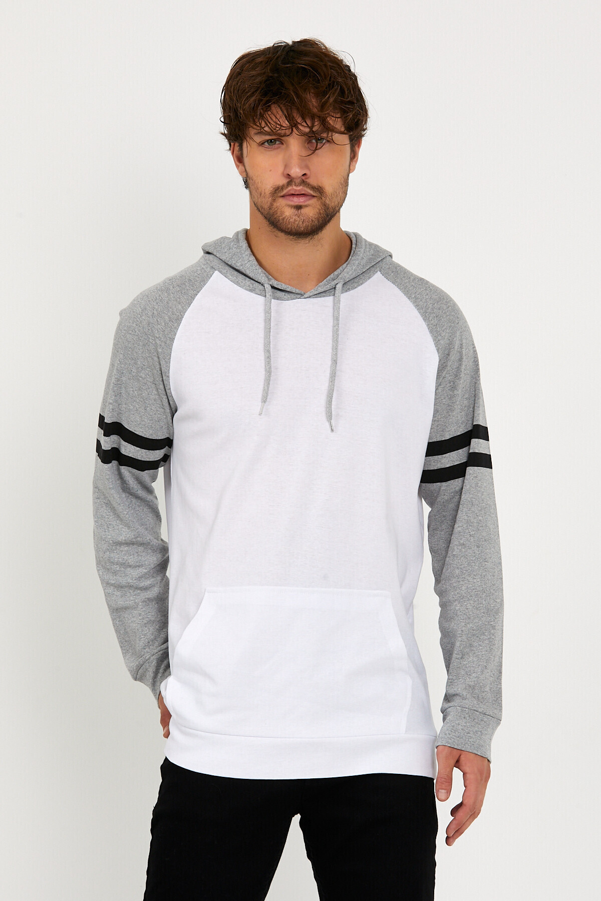 Süperlife Erkek Kapşonlu Regular Fit Kol Baskılı Sweatshirt İnce SPR22SWK105