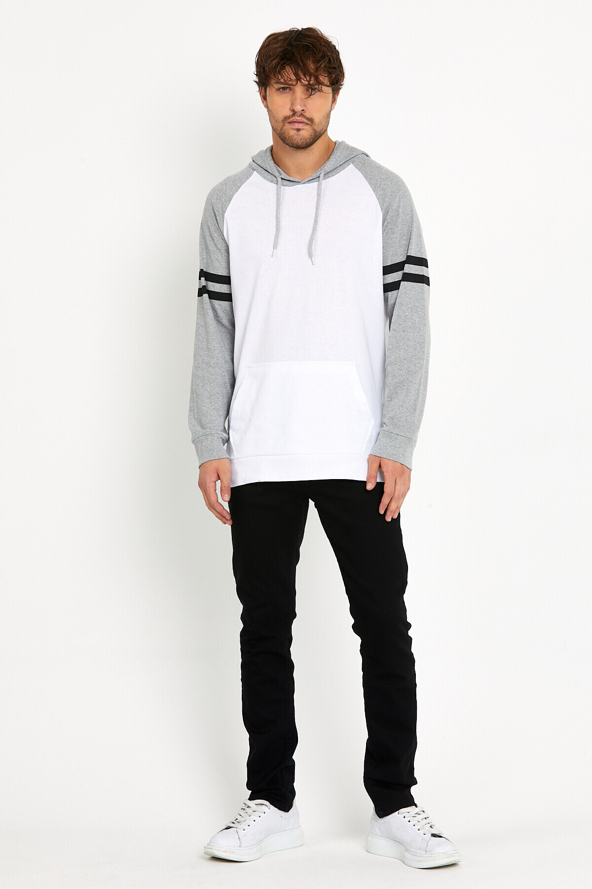 Süperlife Erkek Kapşonlu Regular Fit Kol Baskılı Sweatshirt İnce SPR22SWK105