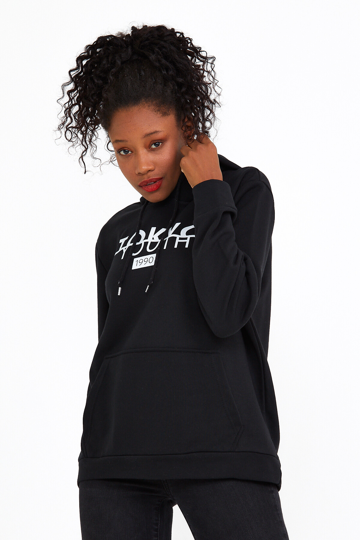 Süperlife Kadın Kapşonlu Regular Fit Tokya Baskılı İnce Sweatshirt SPR22SWK164