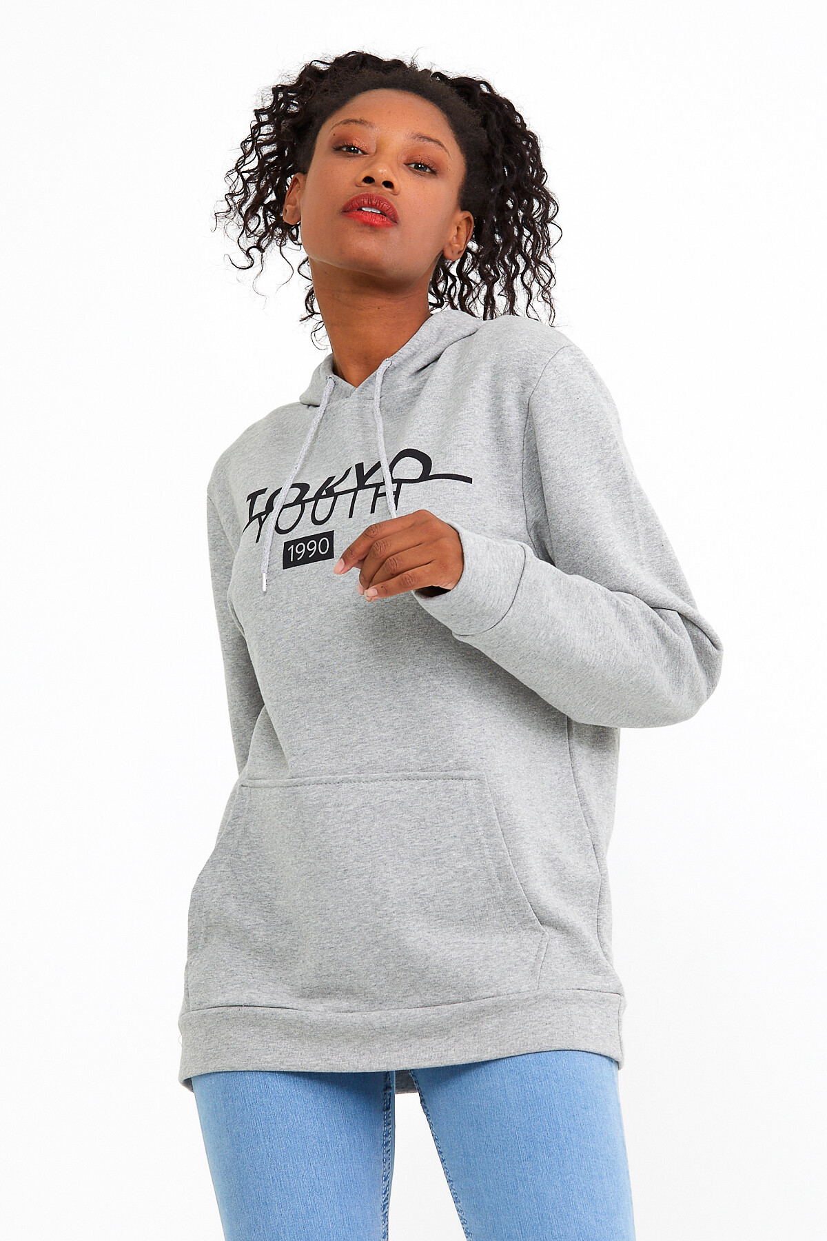Süperlife Kadın Kapşonlu Regular Fit Tokya Baskılı İnce Sweatshirt SPR22SWK164