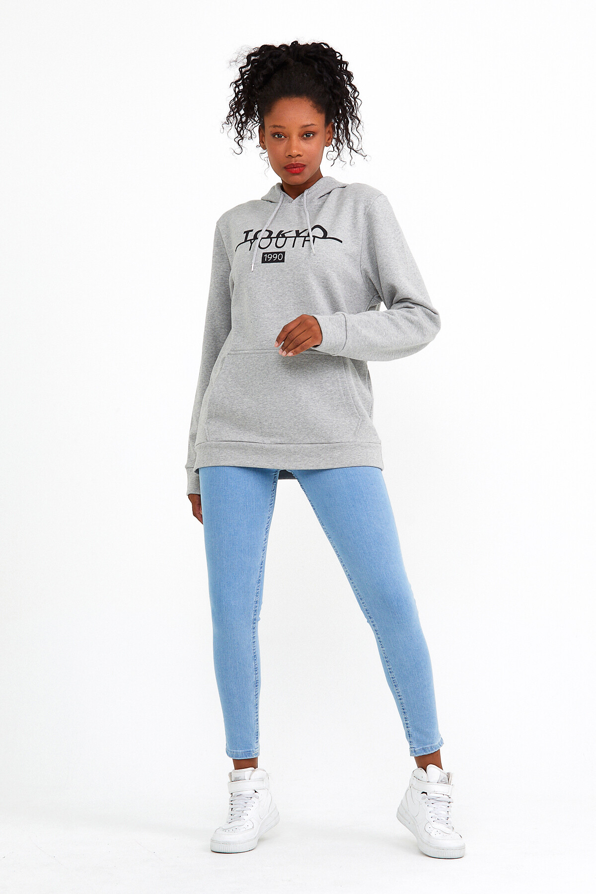 Süperlife Kadın Kapşonlu Regular Fit Tokya Baskılı İnce Sweatshirt SPR22SWK164