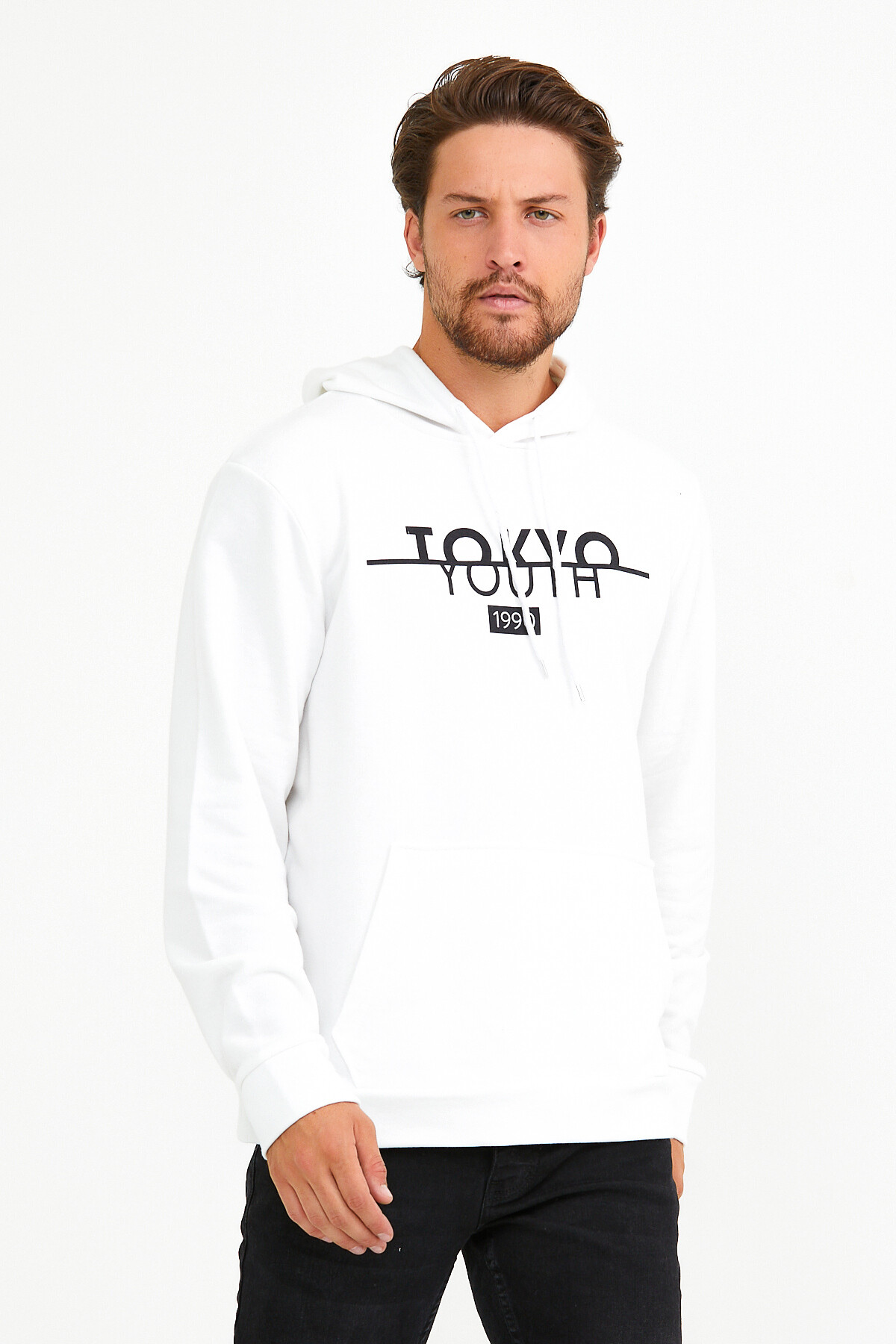 Süperlife Erkek Kapşonlu Regular Fit Tokyo Baskılı İnce Sweatshirt SPR22SW164