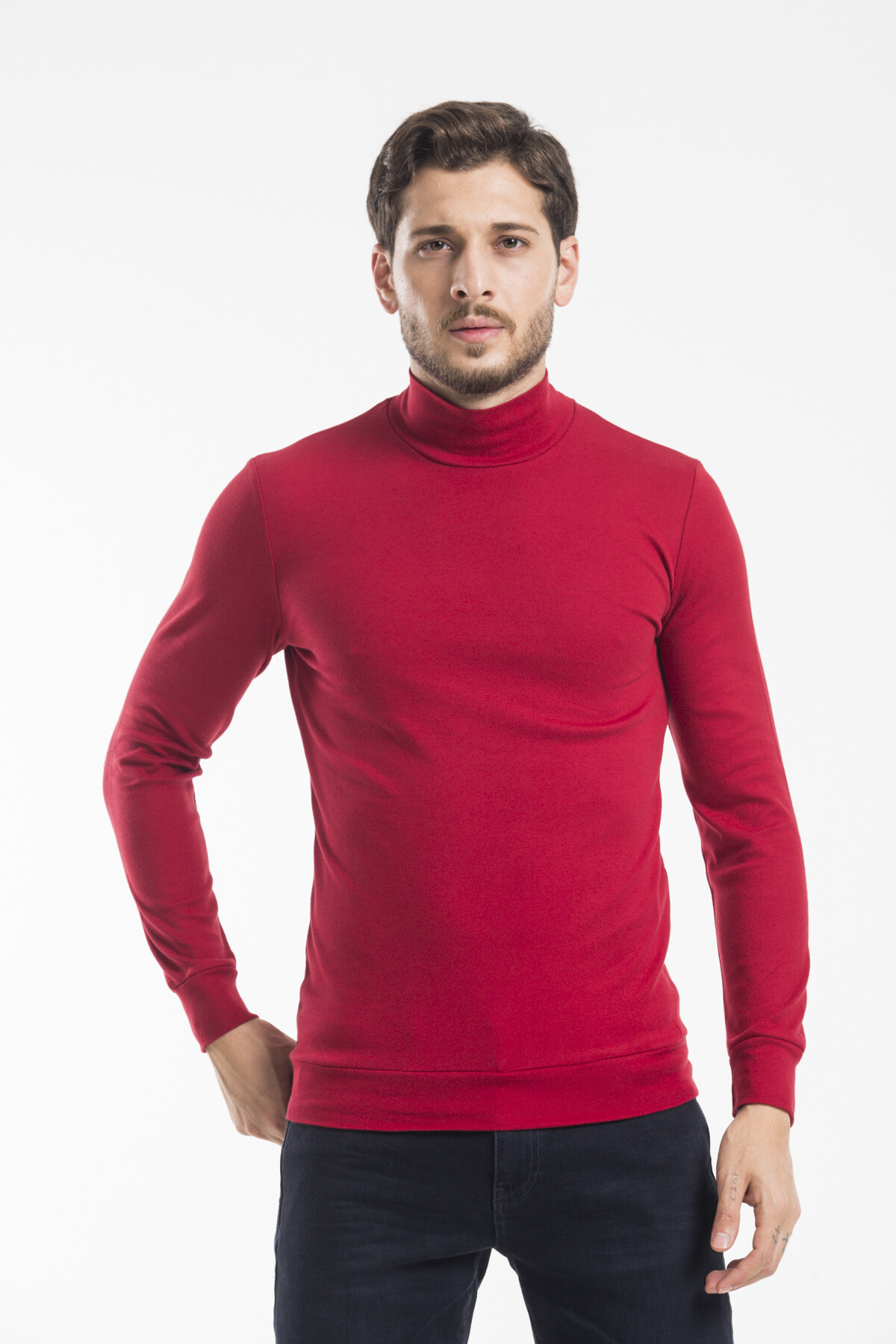 Süperlife Balıkcı Yaka Uzun Kollu Dar Kalıp İnce Erkek Sweatshirt SPR 2019K21