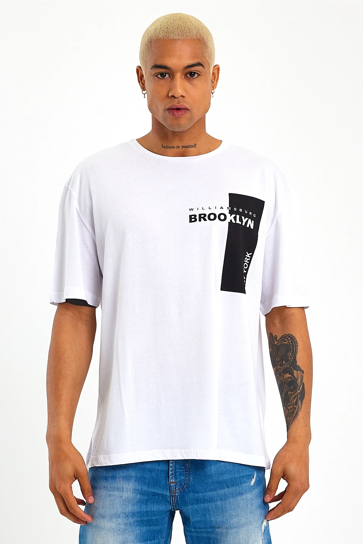 Süperlife Erkek Bisiklet Yaka Slim Fit Baskılı Tişort SPR21Y21 