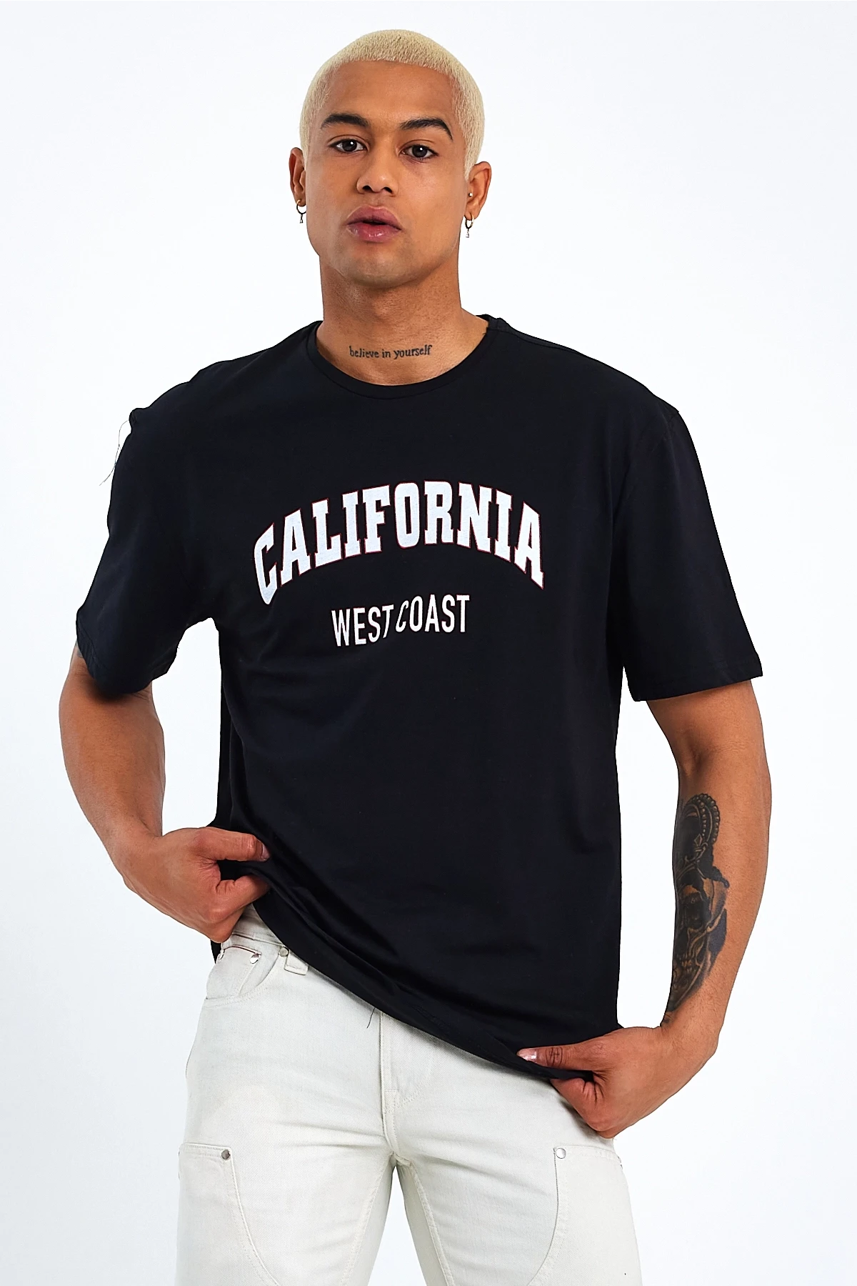 Süperlife Erkek Bisiklet Yaka Slim Fit Californıa  Baskılı  Tişort SPR21Y22
