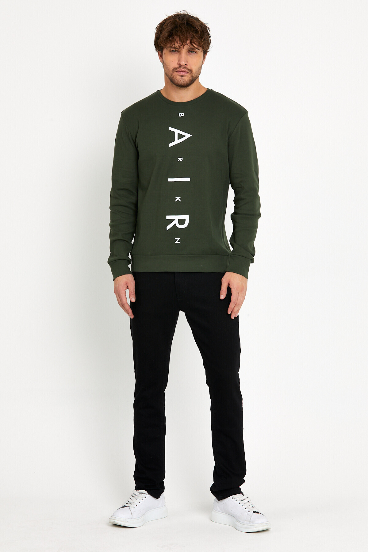 Süperlife Erkek Bisiklet Yaka Slim fit AR Baskılı İnce Sweatshirt SPR22sw101