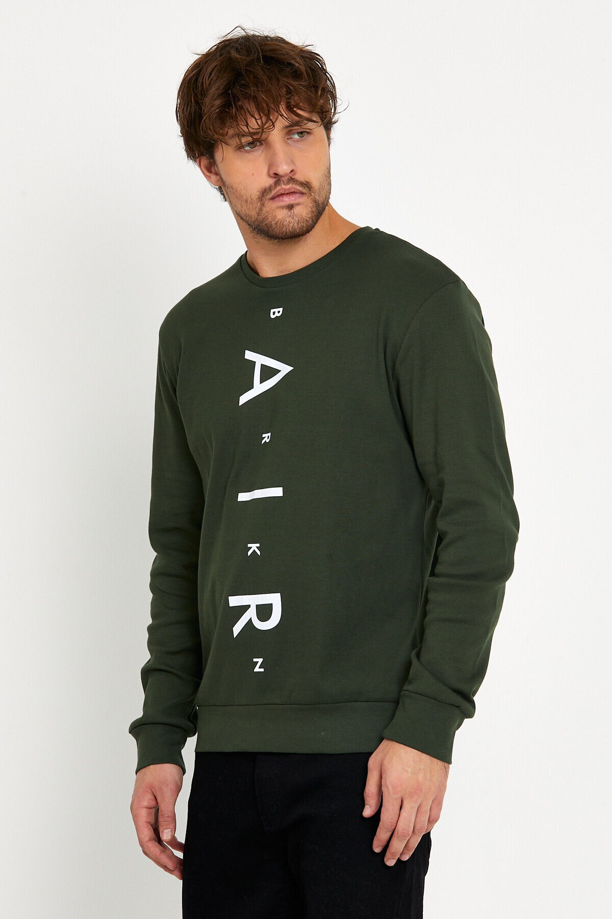 Süperlife Erkek Bisiklet Yaka Slim fit AR Baskılı İnce Sweatshirt SPR22sw101