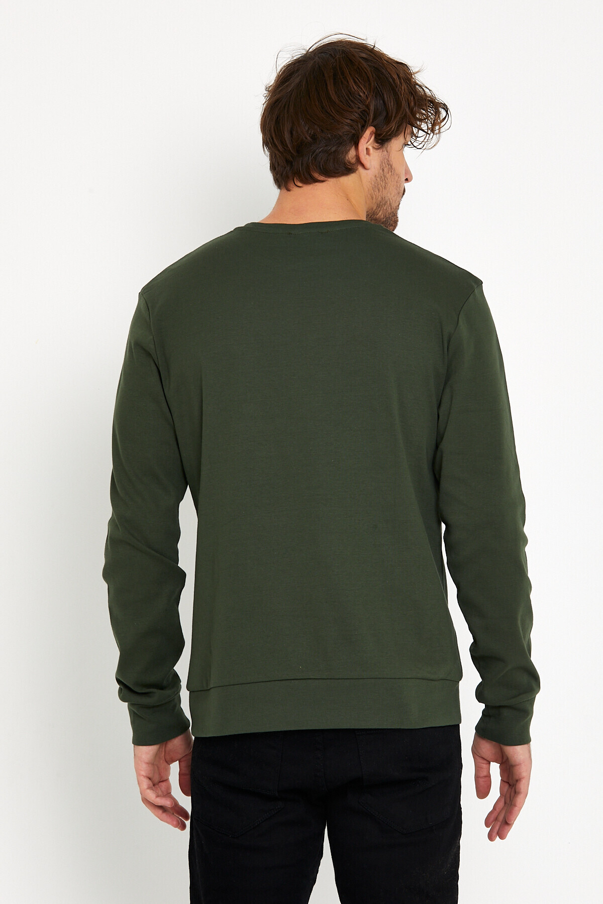 Süperlife Erkek Bisiklet Yaka Slim fit AR Baskılı İnce Sweatshirt SPR22sw101