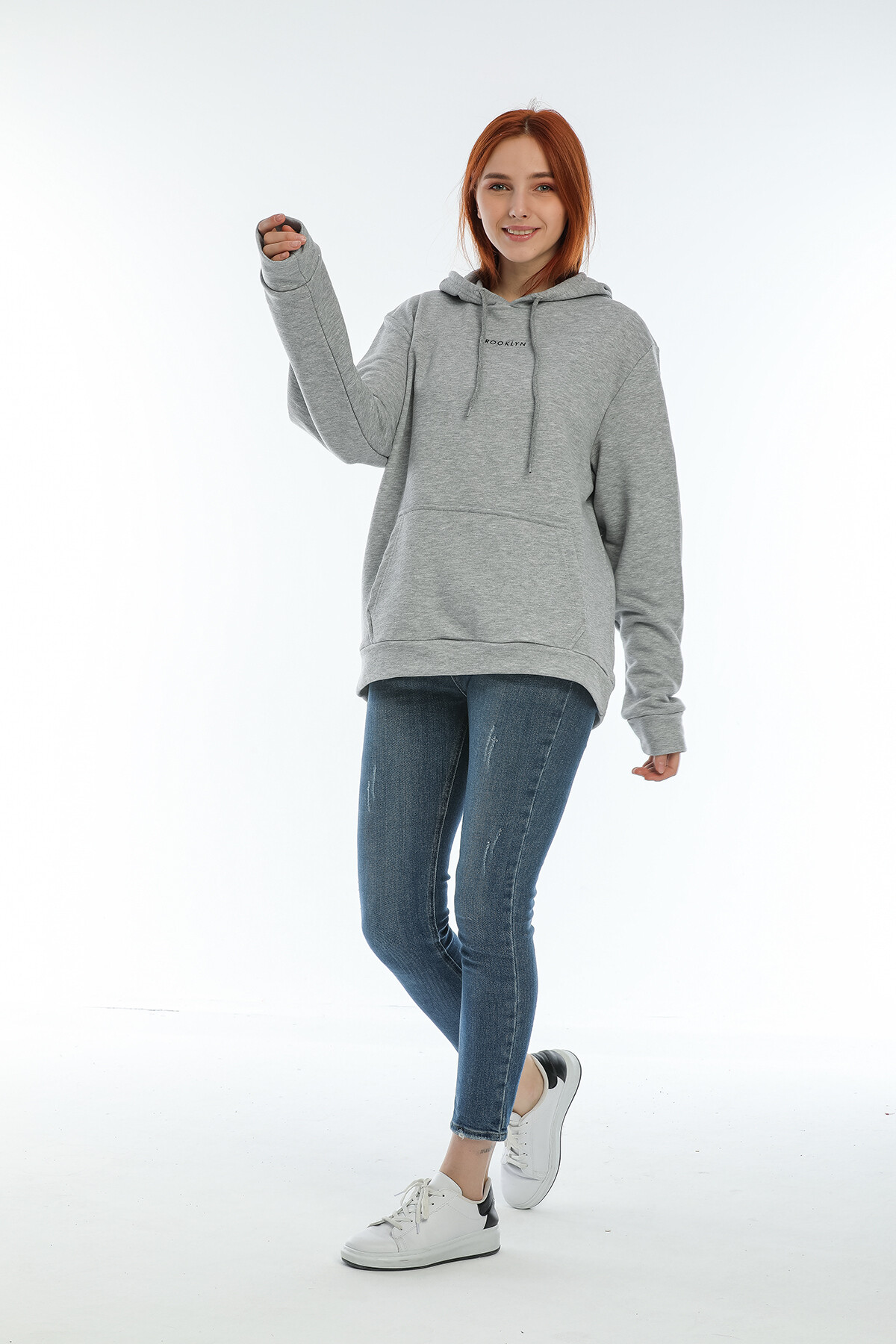 Süperlife Kadın Kapüşonlu Oversize Brooklyn Baskılı İnce Sweatshirt SPR22SWK161
