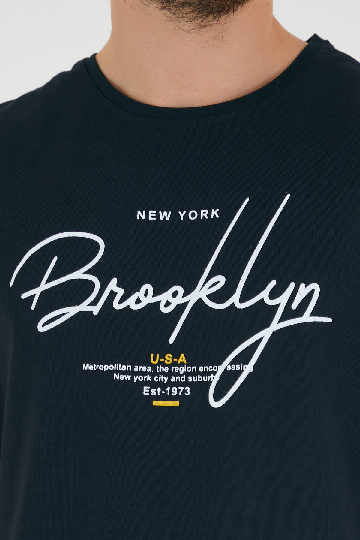 Süperlife Erkek Bisiklet Yaka Regular Fit Brooklyn Baskılı Tişört SPR22TS115