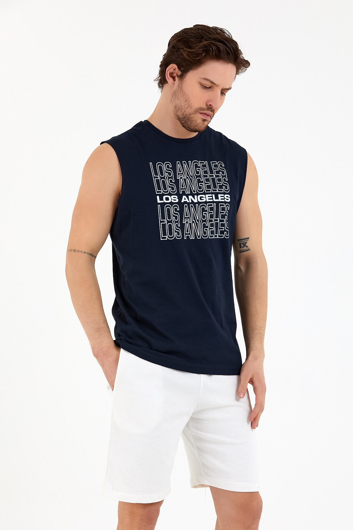 Süperlife Erkek Bisiklet Yaka Regular Fit  Los Angeles Baskılı Tişort SPR22TS123