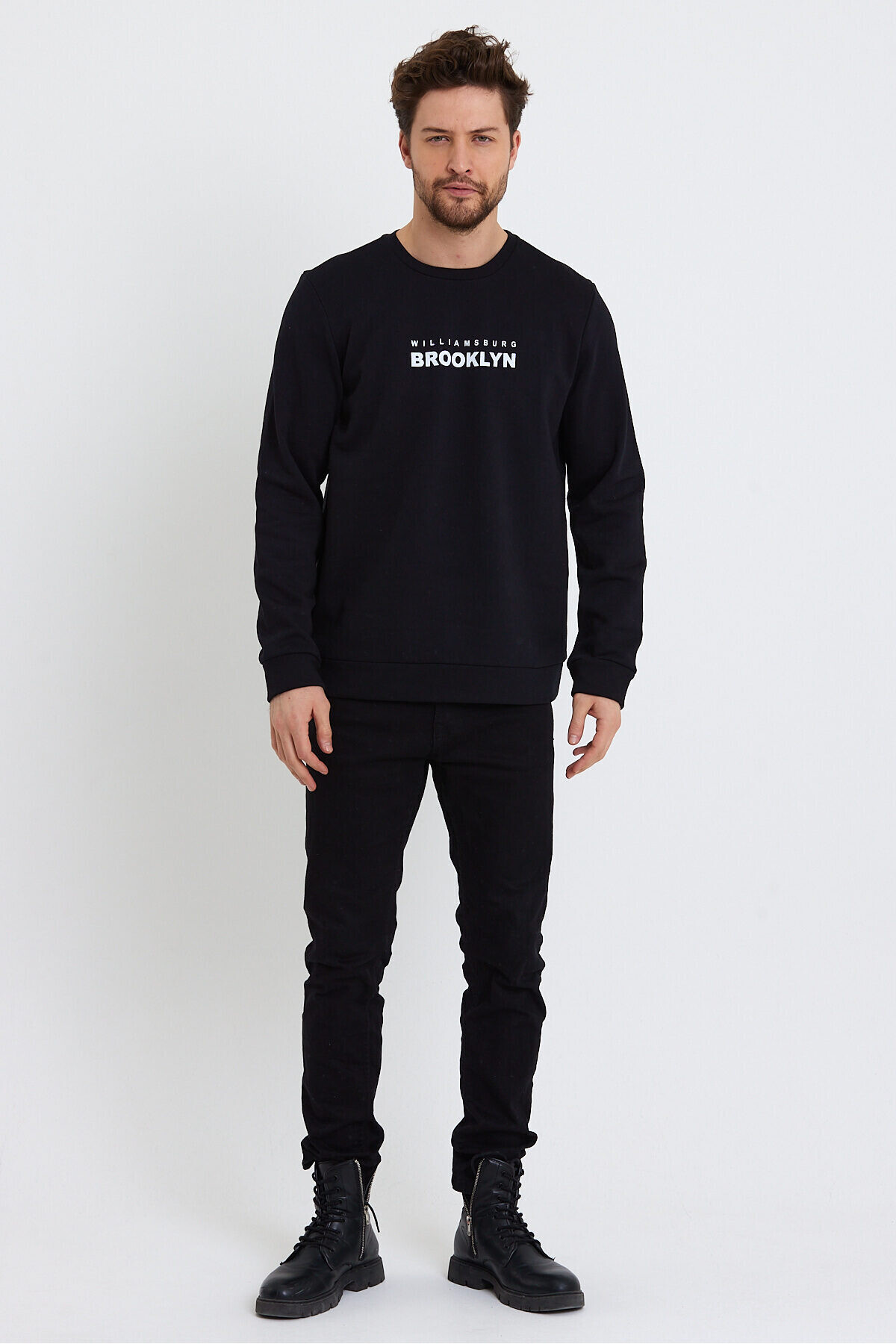 Süperlife Erkek Bisiklet Yaka Regular Fit Brooklyn Baskılı İnce Sweatshirt SPR23SW330