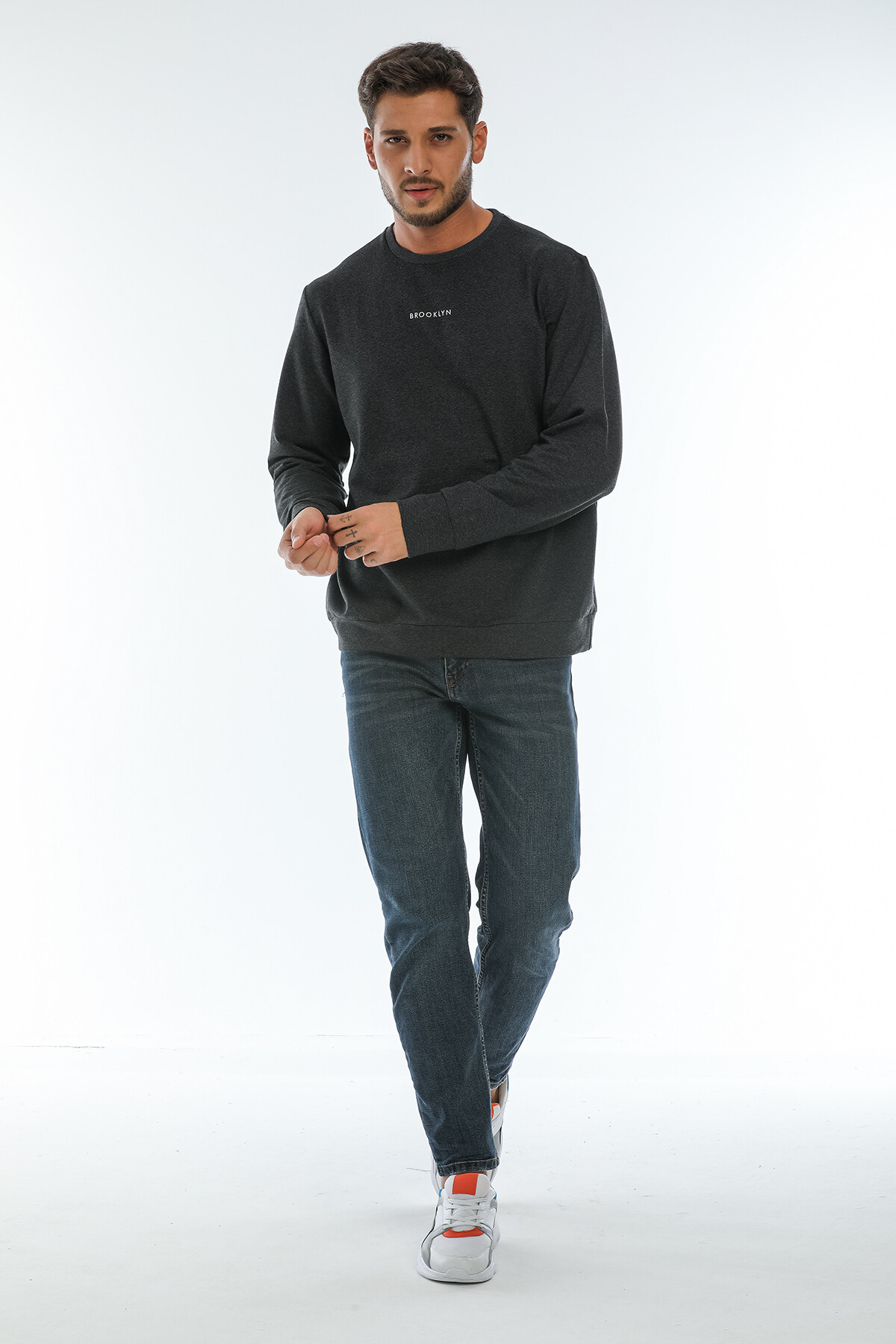 Süperlife Erkek Bisiklet Yaka Regular Fit Brooklyn Baskılı İnce Sweatshirt SPR22SW132