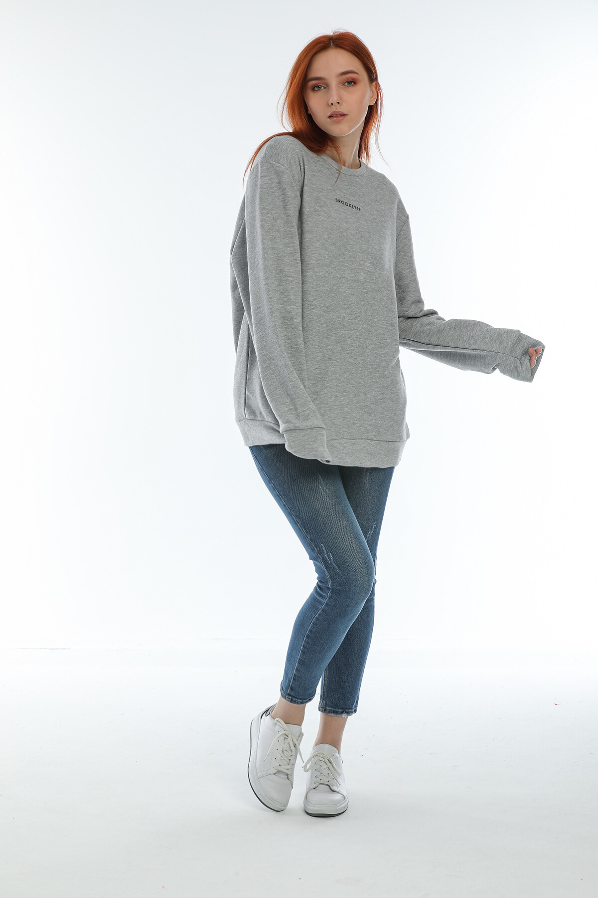 Süperlife Kadın Bisiklet Yaka Oversize Fit Brooklyn Baskılı Sweatshirt SPR22SWK030
