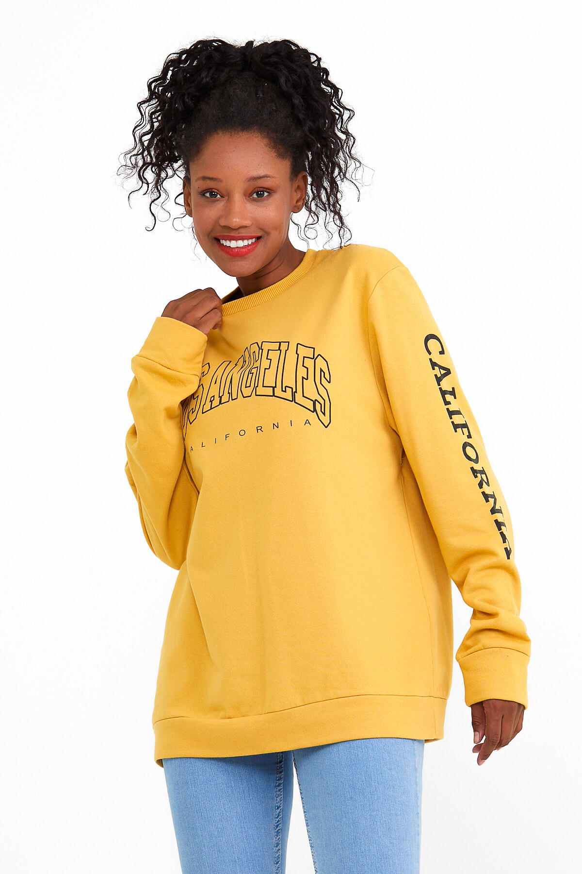 Bisiklet Yaka Oversize Fit Ön Ve Kol Baskılı İnce Sweatshirt SPR22SWK133