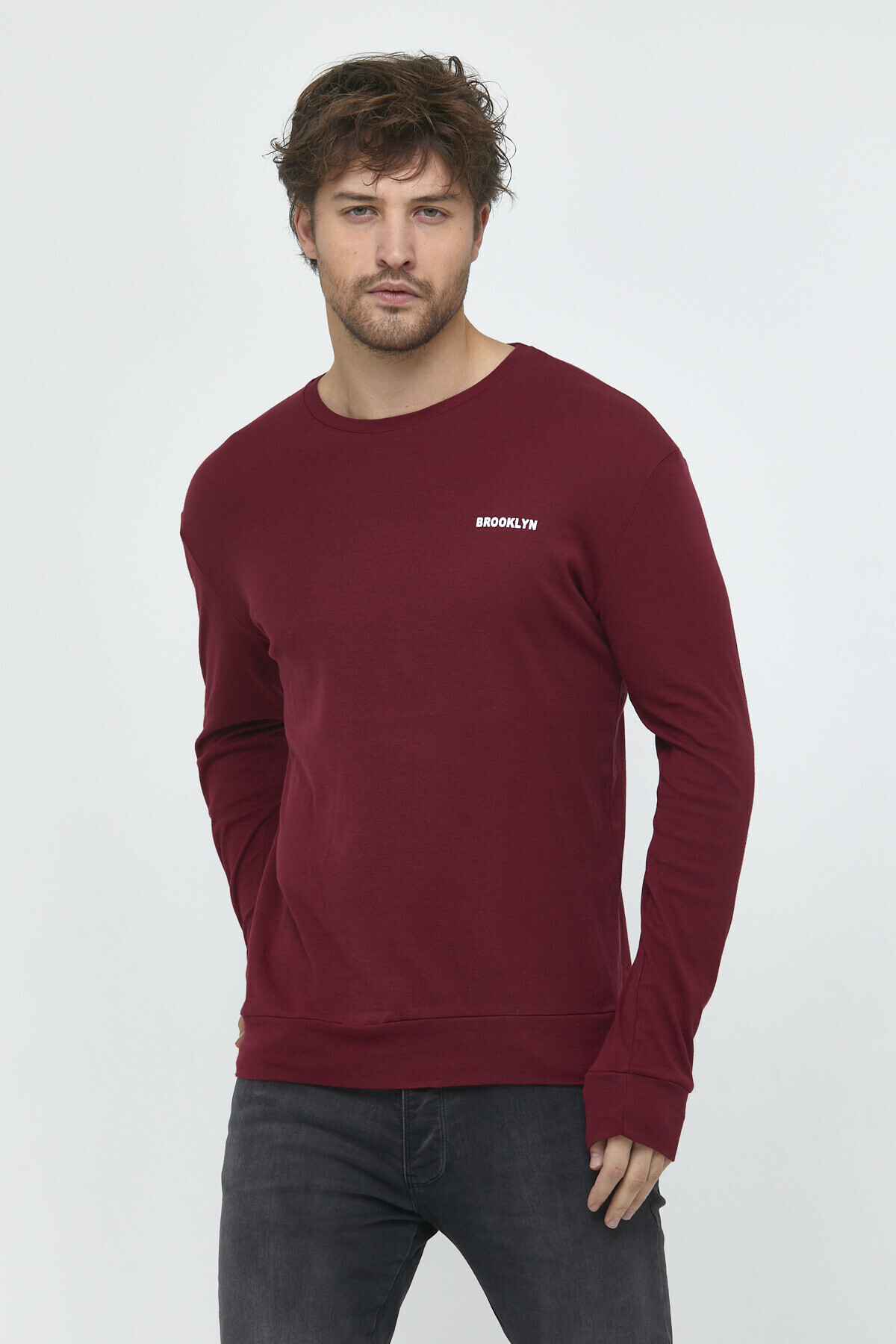 Süperlife Bisiklet Yaka Uzun Kollu Dar Kalıp İnce  Erkek Sweatshirt SPR2019K18