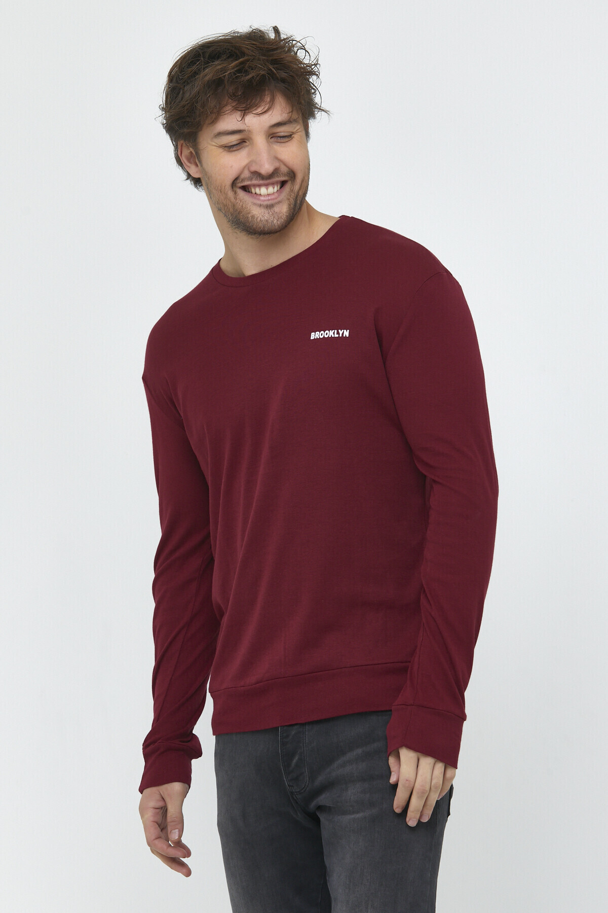 Süperlife Bisiklet Yaka Uzun Kollu Dar Kalıp İnce  Erkek Sweatshirt SPR2019K18