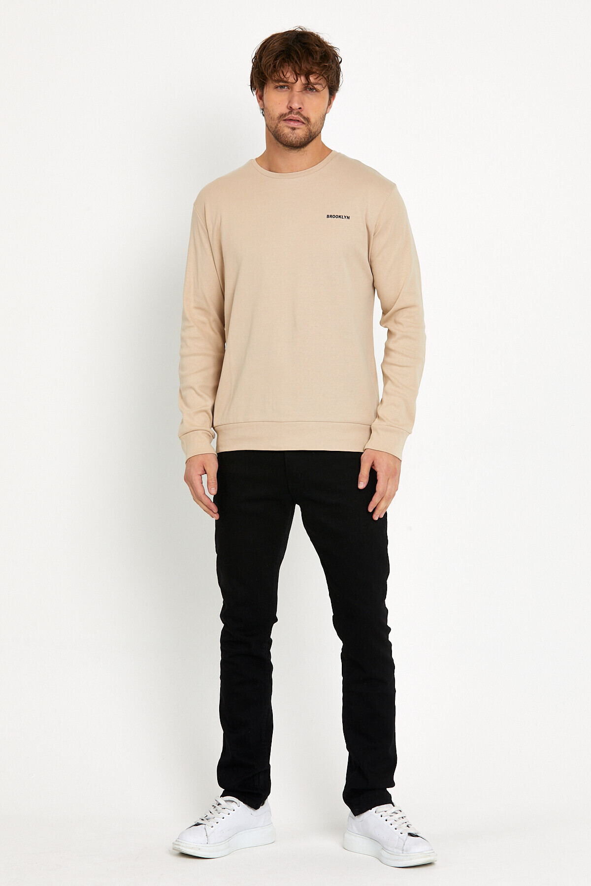 Süperlife Bisiklet Yaka Uzun Kollu Dar Kalıp İnce  Erkek Sweatshirt SPR2019K18