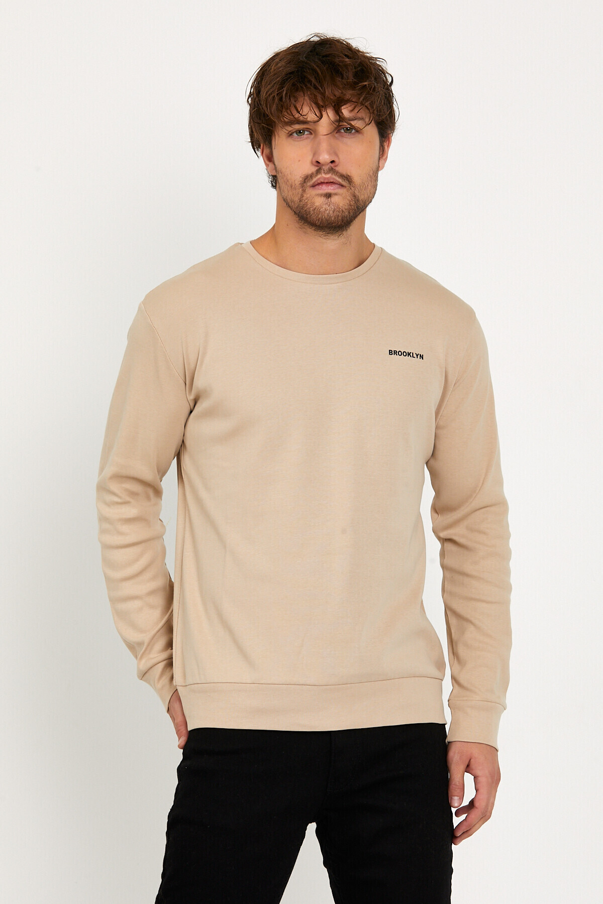 Süperlife Bisiklet Yaka Uzun Kollu Dar Kalıp İnce  Erkek Sweatshirt SPR2019K18