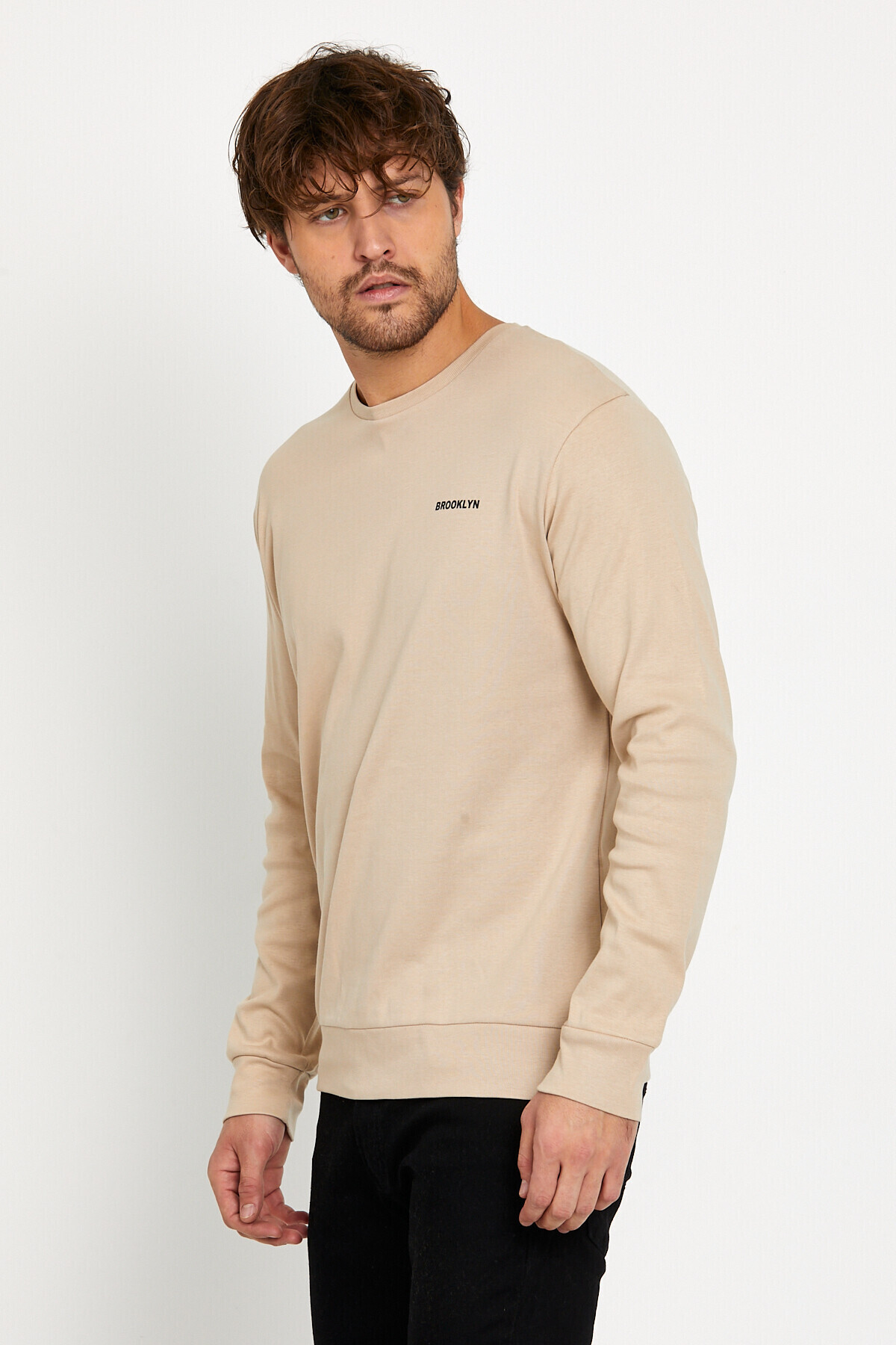 Süperlife Bisiklet Yaka Uzun Kollu Dar Kalıp İnce  Erkek Sweatshirt SPR2019K18