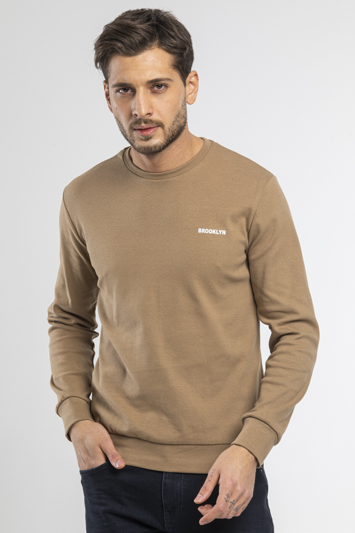Süperlife Bisiklet Yaka Uzun Kollu Dar Kalıp İnce  Erkek Sweatshirt SPR2019K18