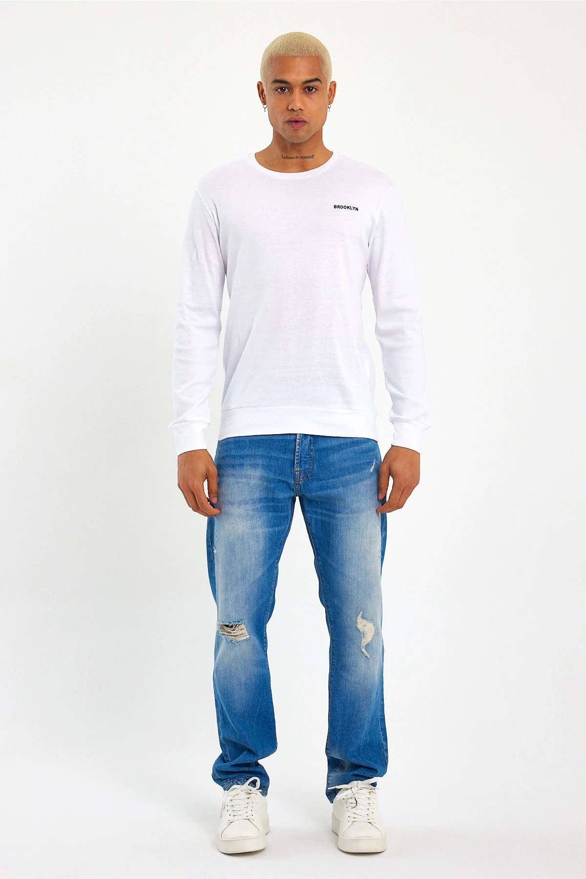 Süperlife Bisiklet Yaka Uzun Kollu Dar Kalıp İnce  Erkek Sweatshirt SPR2019K18