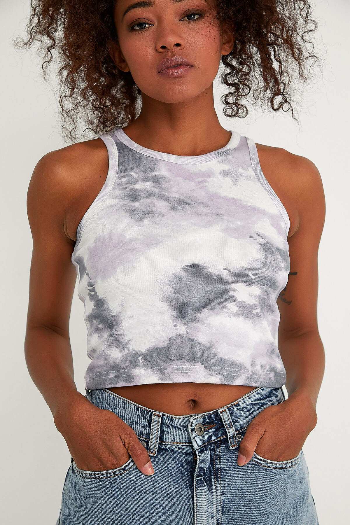Süperlife Kadın Crop Örme Arkası Yüksek Yaka Slim Fit  Atlet-Tişort SPR21Y11