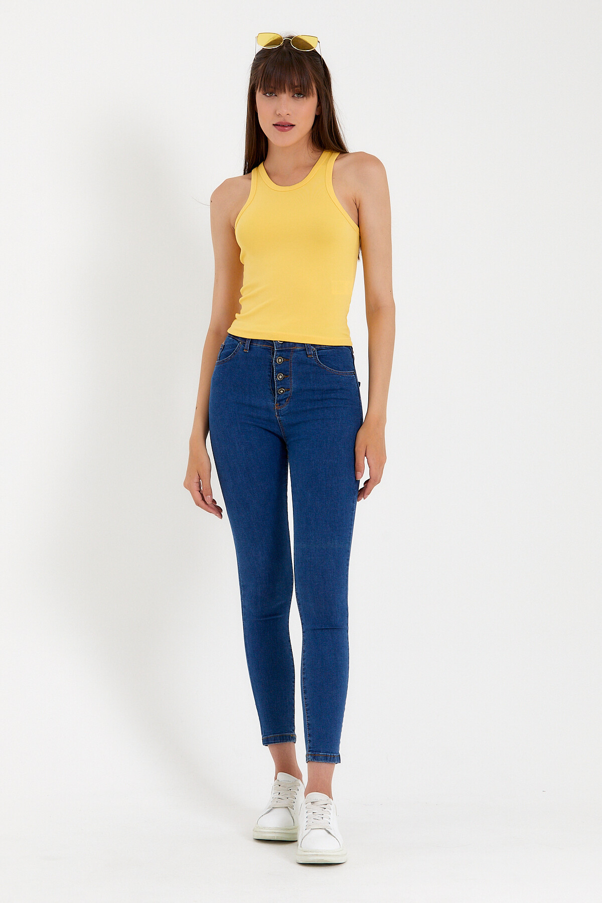 Süperlife Kadın Crop Örme Arkası Yüksek Yaka Slim Fit  Atlet-Tişort SPR21Y11