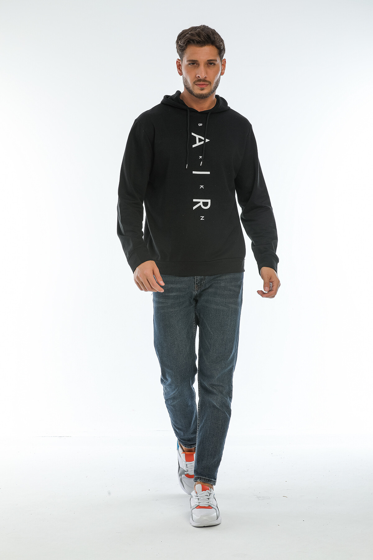 Süperlife Erkek Kapşonlu Regular Fit Air Baskılı İnce Sweatshirt SPR22SW162