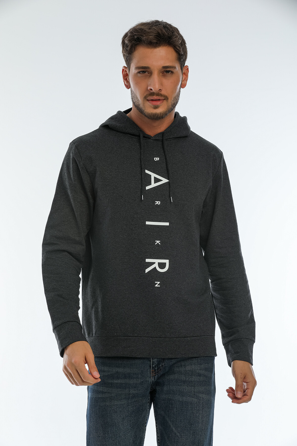 Süperlife Erkek Kapşonlu Regular Fit Air Baskılı İnce Sweatshirt SPR22SW162