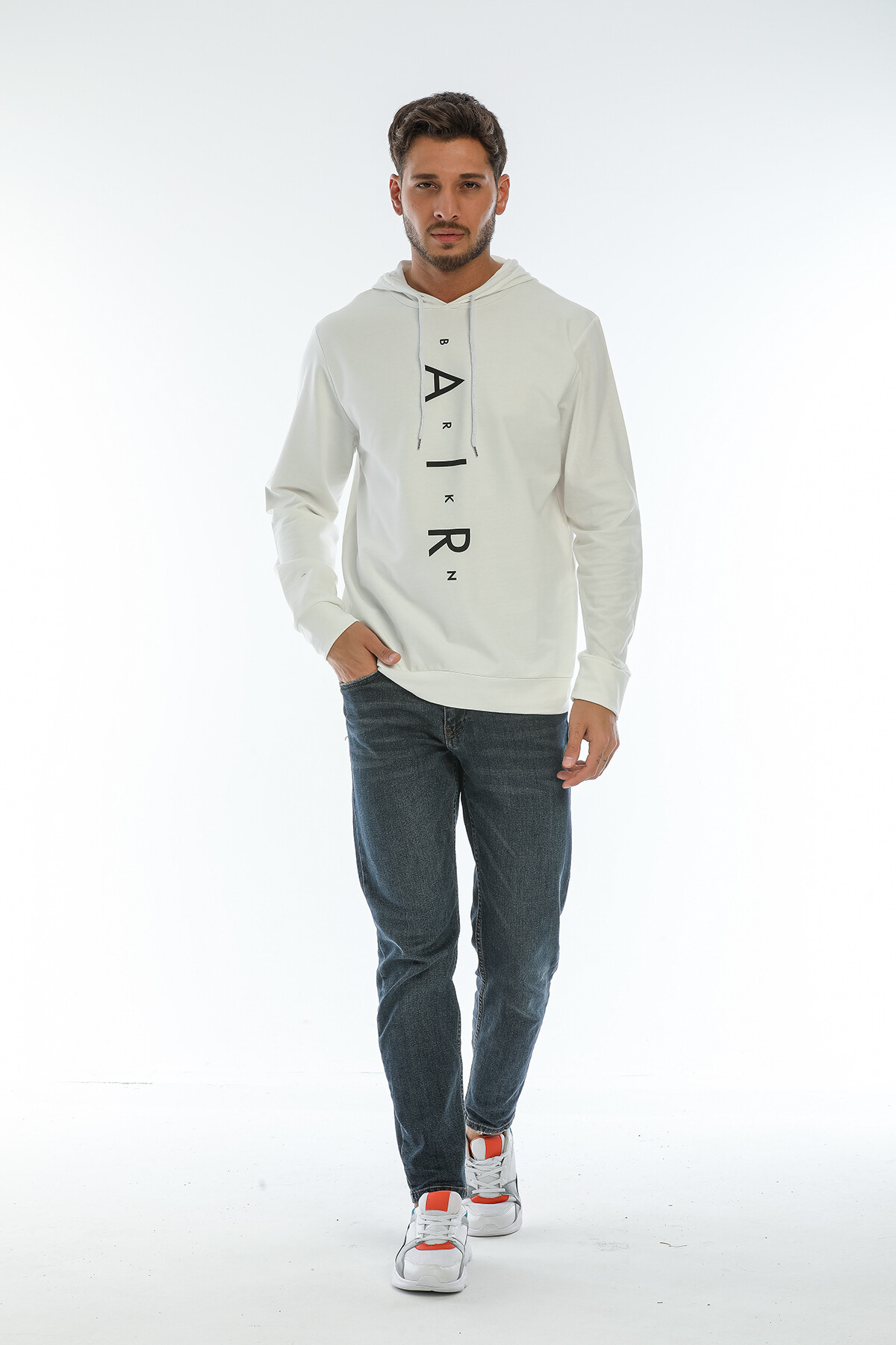 Süperlife Erkek Kapşonlu Regular Fit Air Baskılı İnce Sweatshirt SPR22SW162